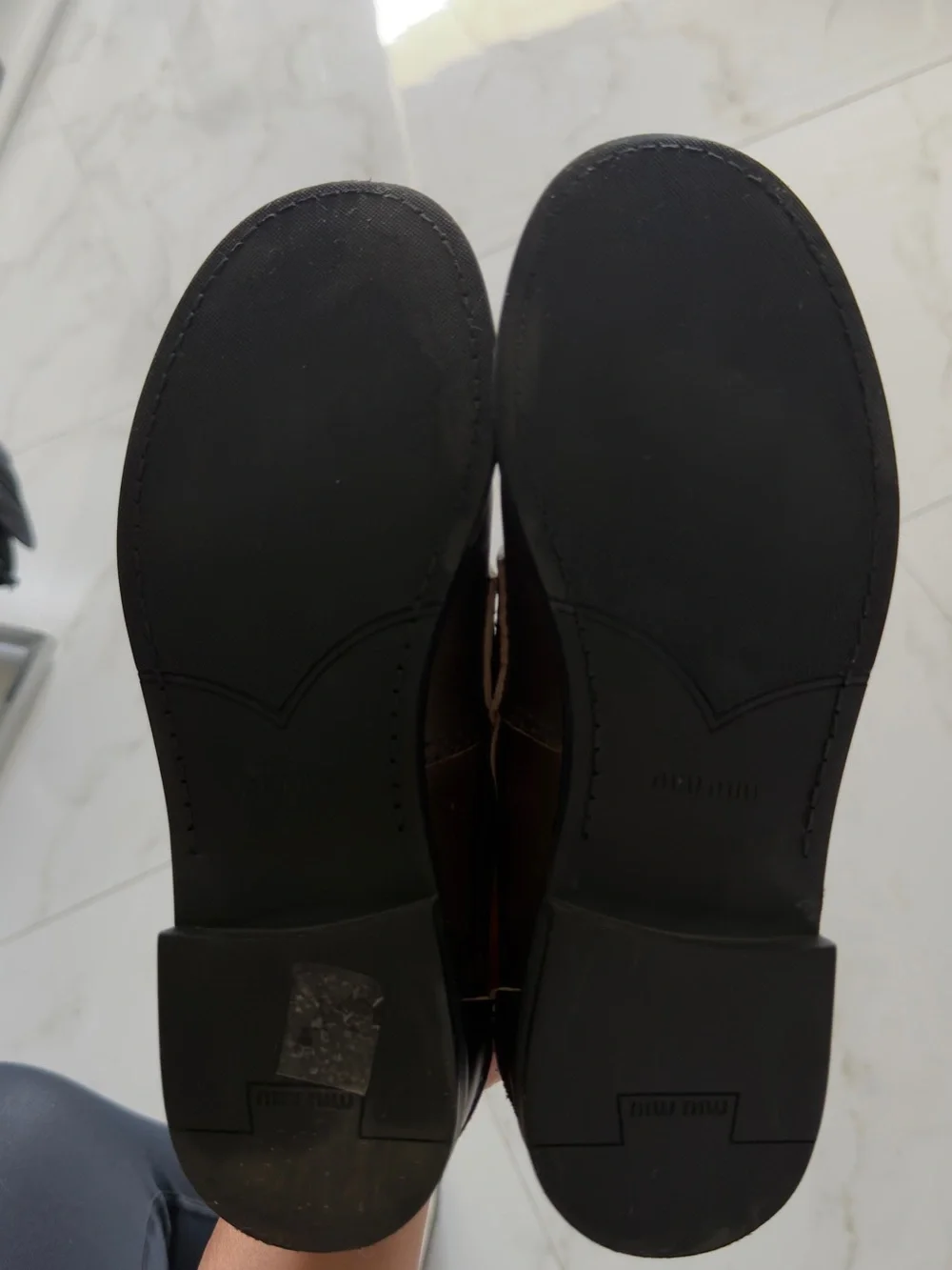 Miu Miu Dark Brown Leather Loafers with Gold Crest % AUTHENTIC